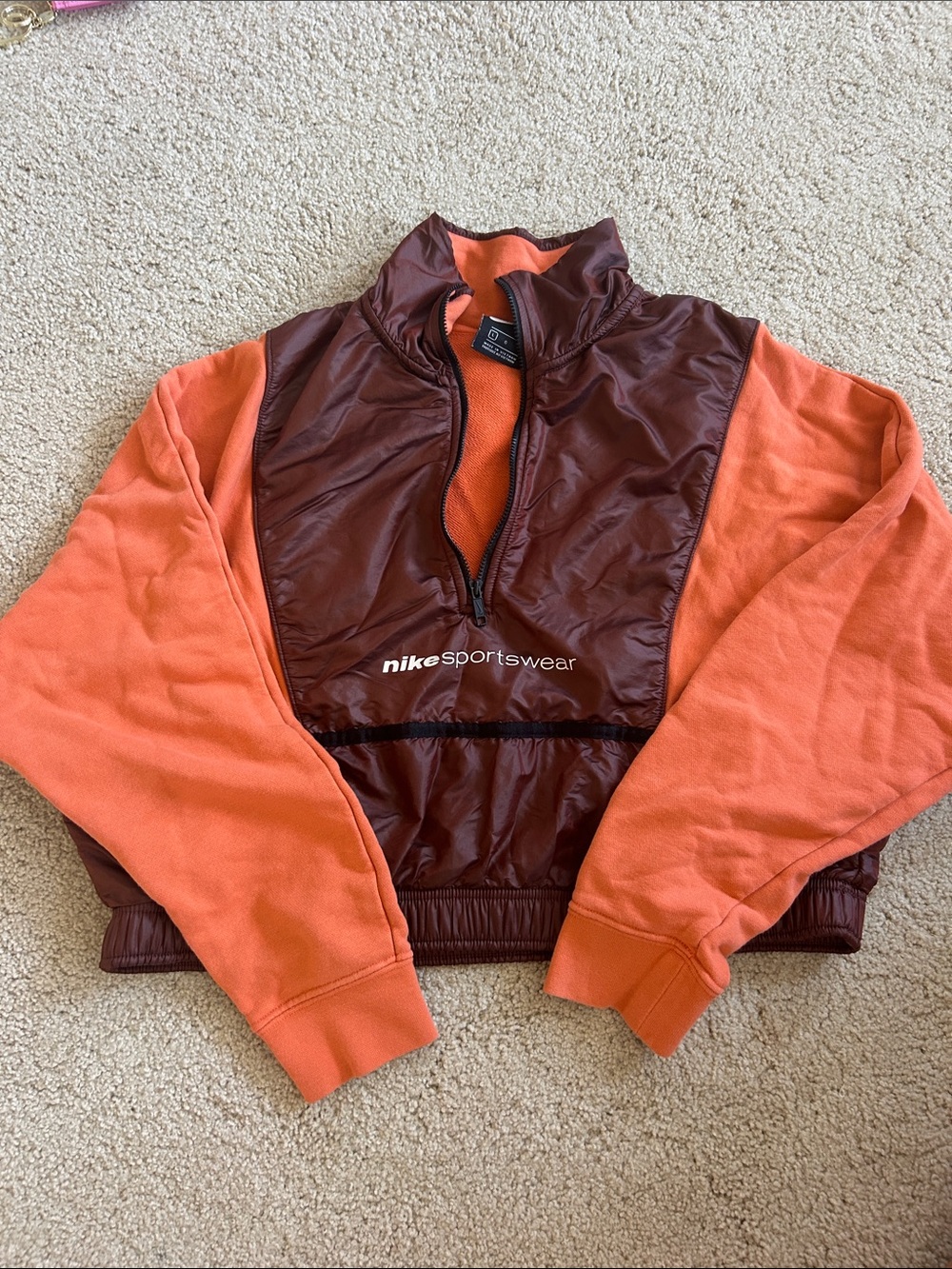 Nike Orange and Burgundy Half-Zip Pullover cropped